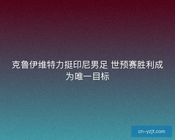 克鲁伊维特力挺印尼男足 世预赛胜利成为唯一目标